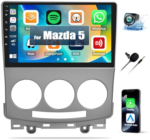 2G+64G CAMECHO Android 13 autorradio para Mazda 5 2007 2008 2009 2010 con Wireless CarPlay Android Auto, Pantalla táctil de 9 Pulgadas con GPS WiFi Bluetooth FM/RDS Radio SWC cámara de visión Trasera