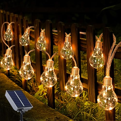 Catena di luci solari per esterni, 3,5 m, 10 LED, per esterni, 8 modalità, impermeabile, IP65, a energia solare, luce bianca calda, per feste, giardino, cortile, balcone