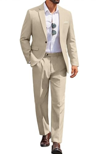 Coofandy Herrenanzüge, Klassische Passform, 2-teiliges Anzug-Set, EIN-Knopf-Anzug, lässiger Blazer, Hochzeit, Business-Anzug, Hellkhaki, L