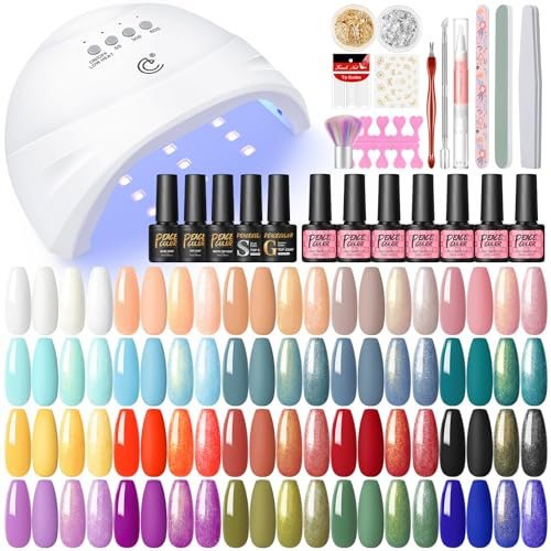 PEACECOLOR Uñas Semipermanentes Kit Completo 25PCS Kit Uñas Semipermanentes con Lámpara UV Kit de Esmalte de Gel con Base Coat y Top Coat