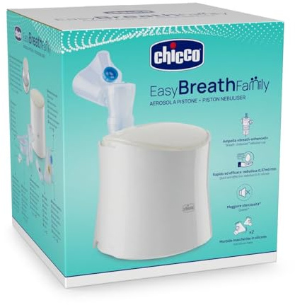 Chicco Aerosol Easy Breath Famy, Piston-aerosol för spädbarn, barn och vuxna, bärbar aerosol, ultrakompakt, med två mjuka, ergonomiska masker, med munstycke och näsgaffel, från 0 månader