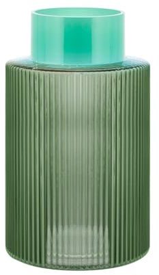 REMEMBER Glasvase Groove L Green - 2-farbige Vase mit geriffeltem Vasenkörper - 24 cm, ø 15 cm