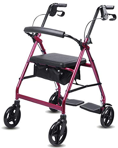 Aioneer Déambulateur Tout-Terrain avec Siège, Déambulateur pour Personnes Âgées Handicapées avec Repose-Pieds, Panier Et Grandes Roues, Déambulateur Pliable Et Léger, DécorationRed