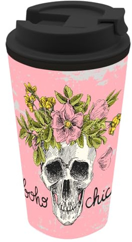 GEDALABELS Coffee to go mugg skalle bohochic 400 ml | dödskalle | Halloween | blommor | chic | PP | kaffe | te | kakao | kaffemugg | rosa | återanvändbara muggar