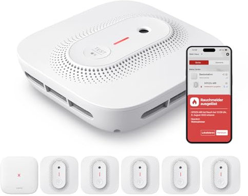 X-Sense Rauchmelder mit SBS50 Basisstation, Funk-Vernetztes Feuermelder-Set, Kompatibel mit X-Sense Home Security, 6 Stück