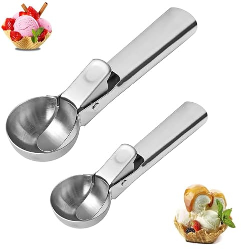 2 PCS Ice Cream Scoop with Trigger, Rpanle Ice Cream Scoop,Icecream Scoop with Trigger Release, Easy Clean,Stainless Steel Cookie Scoop, Suitable for Scooping Ice Cream Cake Dough Purees