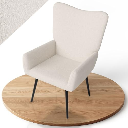 Juskys Ohrensessel Odense ohne Hocker, Relaxsessel mit Bouclé-Stoff, skandinavischer Stil, hoher Rücken & gepolstert, Stahlgestell – Beige