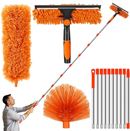 DESPOINA Spolverino per Polvere Allungabile 6m, Togli Ragnatele Allungabile da 1,5 a 4,9 m, Cattura-Polvere Telescopico in Microfibra Lavabile, per Soffitti, Tapparelle, Ragnatele (Arancione)