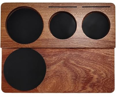 FUANA Porta manomissione caffè in legno 5 in 1, portafiltro, distributore, spazzola e disco organizer per macchina da espresso, 51/54/58 mm
