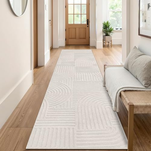 SHACOS Löpare, hall, 60 x 240 cm, beige matta, löpare, tvättbar, köksmatta, halkfri, löpare, lång, modern hallmatta för kök, entré, vardagsrum, sovrum