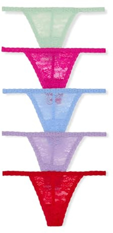 Victoria's Secret PINK Women's V-String Underwear, Panties for Women, Lace Pack, (M)