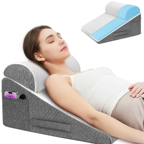 VeftBltrem Cuscino a Cuneo per Letto, Memory Foam Cuscino Antireflusso Adulti con Supporto per la Schiena, Ergonomico Cuscino Triangolare per il Supporto di Schiena, Gambe e Ginocchia (Memory Foam)