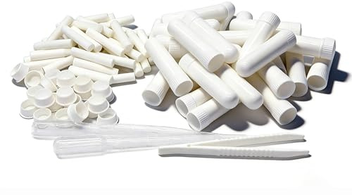 ZIOJOVK 24PCS Essential Oil Aromatherapy Blank Nasal Inhaler Tubes ((Includes 24 inhalers+24 unscented Wicks+2 Plastic Droppers+1 Plastic Tweezers) Empty Nasal Inhalers for Essential Oils