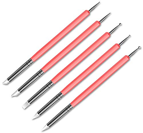 FLZONE 5 Piezas Herramientas de Arcilla de Doble Punta,Lápiz Capacitivo de Bola Herramientas de Puntos para Pintar Rocas,Cerámica,Arcilla,Artesanía,Rosa