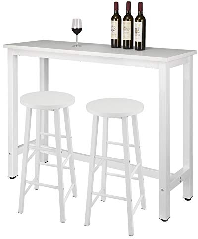 WOLTU Mesa Alta de Barra Cocina, Mesa Bar con 2 Taburetes de Bar, Juego de Comedor para Bar, Comedor, Isla Cocina, Taburetes Redondos, Estructura de Metal, Diseño Industrial, Blanco