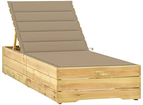 vidaXL Bois de Pin Imprégné Chaise Longue avec Coussin Bain de Soleil d'Extérieur Chaise Longue de Patio Transat de Jardin Terrasse Plage Beige