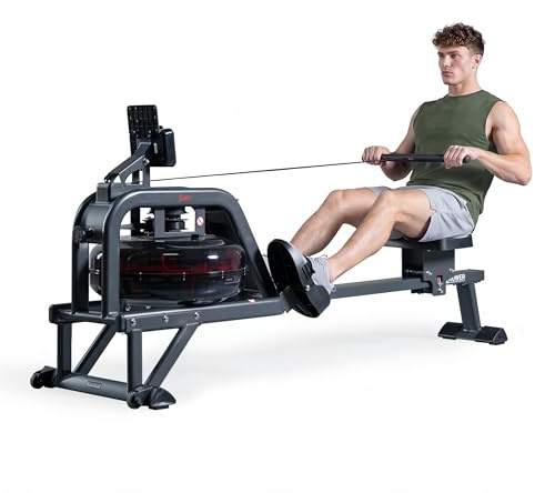Sunny Health & Fitness Water Rowing Machine for Home Gym – Smart Heavy Duty Rower with Dynamic Resistance, Extended Slide Rail, Low-Impact Full-Body Workout & Free SunnyFit App