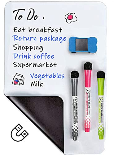 Gerhannery Magnetisches Whiteboard Kühlschrank Magnettafel A4 Whiteboard Folie für den Kühlschrank, Magnetfolie Memoboard Weiß Abwischbare Wandfolie Magnet Tafel für Organisation und Einkaufsliste