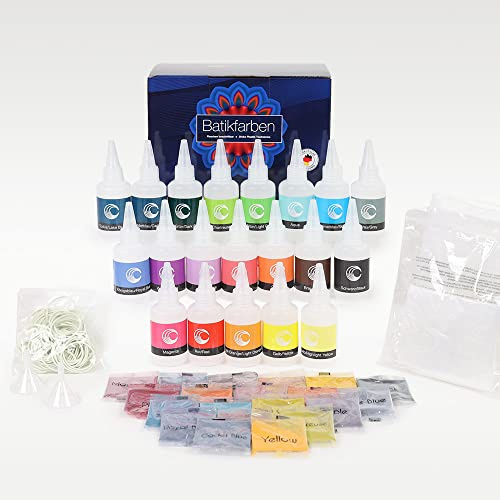 CREATEST Batikfarben-Set | 20 lebendige Farben für DIY Fashion | Färbespaß auf Textilien | Ideal für T-Shirts, Schals, Taschen aus Baumwolle, Viskose, Leinen, Wolle & Seide