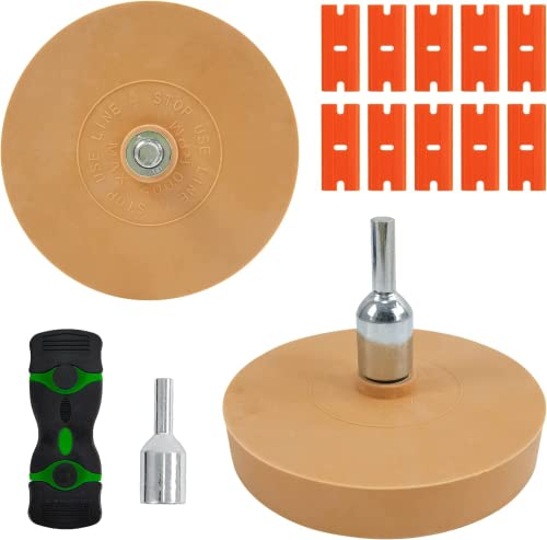 2 Pezzi 100 mm Disco in Gomma Rimuovere Colla Adesivi Etichette, con Raschietto Spatola Plastica Pulizie, per la Rimozione Professionale di Pellicole e Residui di Colla su Veicoli, Moto o Auto (100mm)