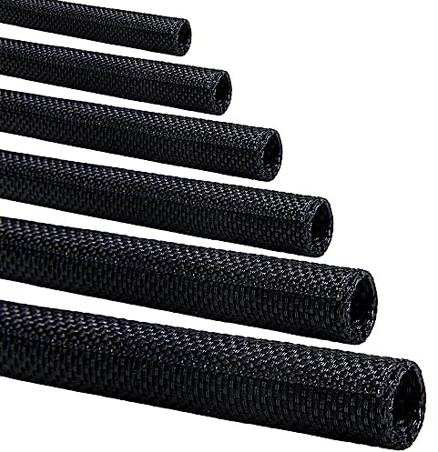 Split-Sleeve Wire Loom for High-Temperature Automotive Harness and Home Cable Management, 25ft - 1/2 inch Braided Cable Management Sleeve Cord Protector, Self-Wrapping Split Wire Loom