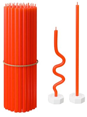 Velas de cera de abeja pura para el hogar: 40 velas candelabro delgadas y altas + 2 soportes, completamente naturales, para oraciones en la iglesia, pastel de cumpleaños y Adviento de Navidad