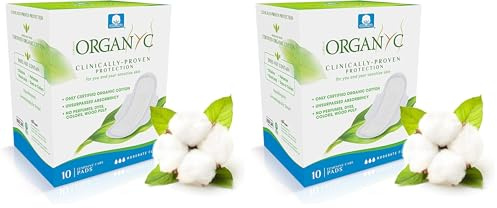 Organ(y) c, Compresas día con Alas Dobladas de Algodón Certificado 100% Biológico - 1 paquete x 10 unidades (Paquete de 2)