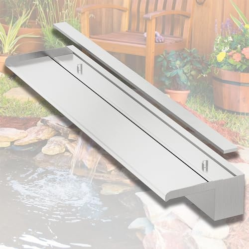 LONGRUNNEW Kit con lama a cascata per laghetto, fontana da 90 cm in acciaio inox con accessori, larghezza 20 cm, fontana per giardino, patio, stagno
