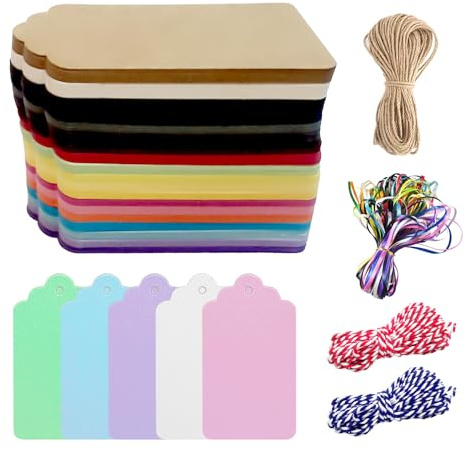 Lot de 200 étiquettes cadeaux colorées à suspendre avec ficelle, étiquettes en papier kraft, adaptées aux étiquettes de mariage, vêtements, cartes de message