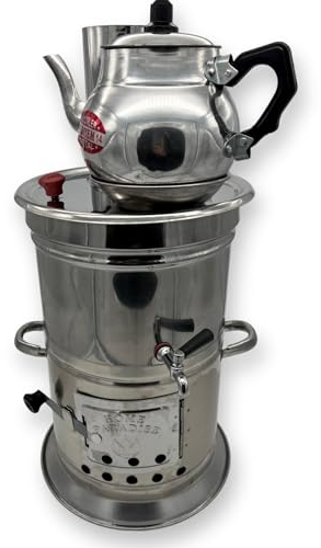 Premium Samowar Semaver Traditionell & Modern: Holz/Holzkohle-Betrieben rostfrei mit Eleganter Teekanne – Luxuriöses Teegenuss-Erlebnis für Wahre Kenner