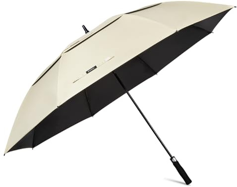 G4Free 47 Inch UV Protection Golf Umbrella Auto Open Vented Double Canopy Oversize Extra Large Windproof Sun Rain Umbrellas (Ivory/Black)