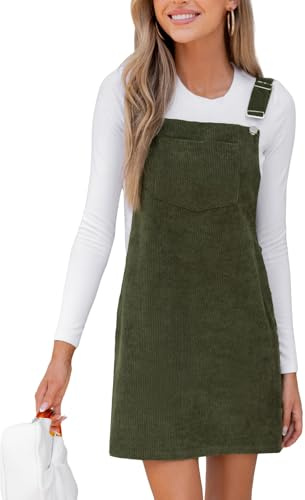 CUPSHE Gonna da Donna in Corduroy con Bretelle Senza Maniche Autunno Collo Quadrato con Bottoni Abiti Casual con Tasche Mini Abito, Oliva, S