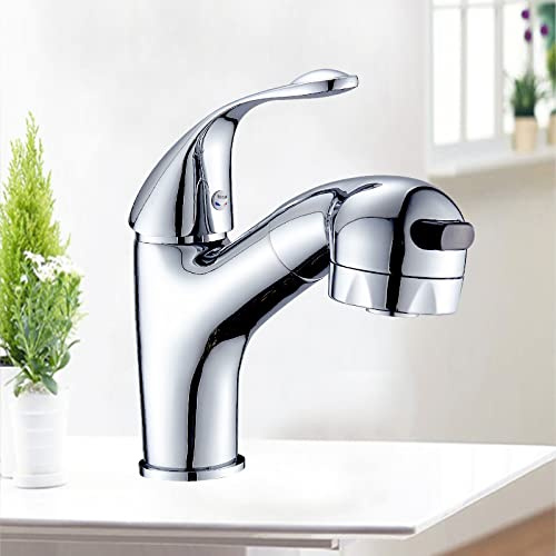 Faucet Copper Pull-Out Faucet Basin Faucet washbasin undercounter Basin hot and Cold Water Faucet Telescopic Faucet,Faucet + Water Inlet Pipe water-tap