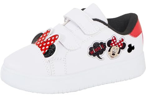 Disney Scarpe Sportive da Bambina Minnie Mouse con Orecchie 3D, Bianche, con Strap e Chiusura a Velcro, Plimsoll con Pompe, bianco, 6 UK Child
