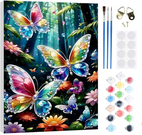 RICUVED Mariposa Kit Pintar Por Números Con Bastidor 20x30cm | Pintura Por Números Y Pintar Por Números Loros Tropicales Coloridos Con Bastidor Regalo Creativo Para Adultos
