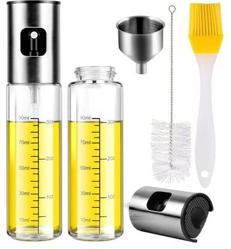 Byitin Spruzzino Olio per Friggitrice Aria 2 Pezzi, Spruzzatore Salvagoccia, 100 ml, Spray Nebulizzatore, Bocca Ampia Oliera da Cucina in Vetro