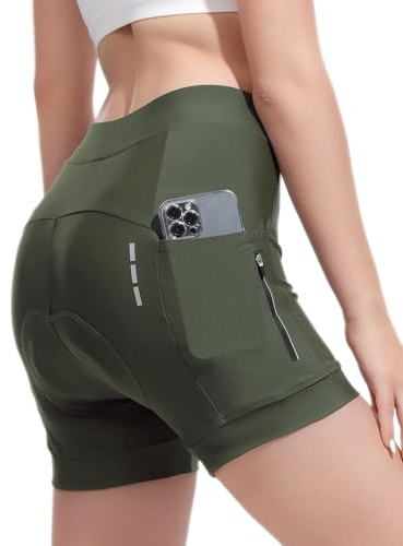 Eco-daily Short de cyclisme pour femme avec rembourrage en gel 4D, respirant, poches latérales élastiques, 12,7 cm, pour vélo de course, VTT et fitness, vert, S