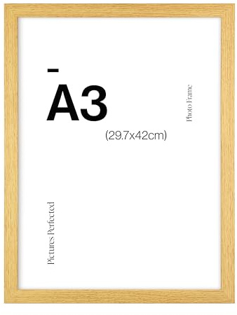 Contemporary Oak A3 Wooden Picture Frame for A3 (29.7 x 42cm) Photos or Pictures, Plexi Glass, Wall Mounted Landscape or Portrait