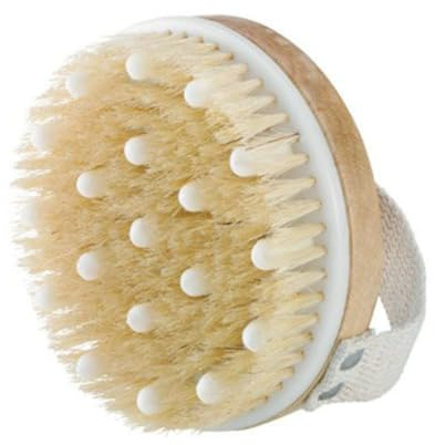 Beaupretty Spazzola da Bagno Rotonda in Legno con Setole di Cinghiale a Media Durezza per Massaggio Corpo ed Esfoliazione con Fascia e Manico Resistente