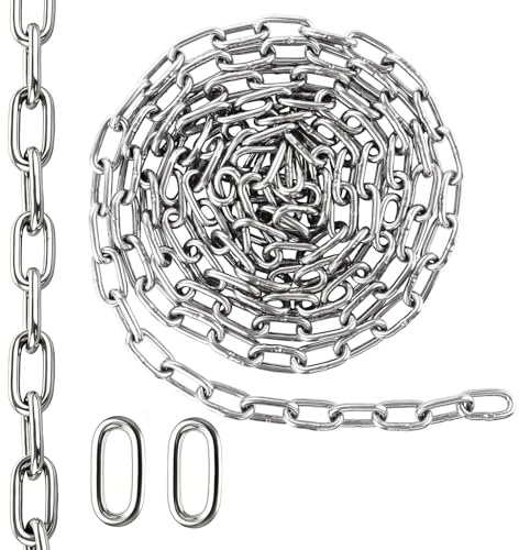 LDXDRU 1 Pezzo Catena Acciaio Inox 6 mm X 4 m, Catena Inox 304 Argento, Maglia Metallica per Fai da Te, Giardino, Recinzione, Appendere, Sicurezza Leggera e Uso Domestico
