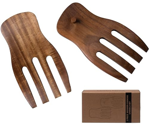 Wood Salad Hands for Tossing and Serving Salads, 2PCS Salad Servers, Wooden Salad Tongs for Salad Mixer, Kitchen Utensils Set, Acacia Wood Salad Serving Utensils for Tossing & Serving
