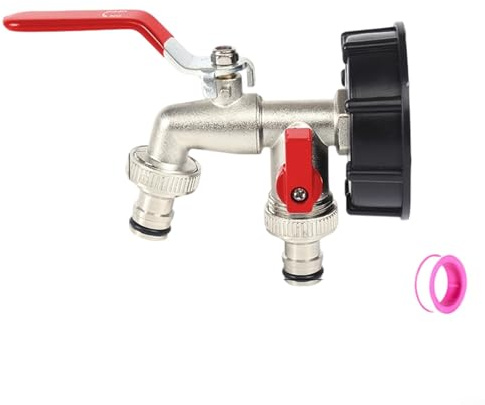 Yhenlovtt Salida de válvula doble resistente al zinc para tanques de grifo Ibc, bola de agua de 1/2 pulgada con rosca S60 x 6, aleación de óxido a prueba de fugas para jardín (rojo)