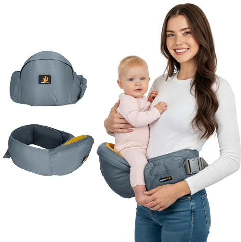 Baby Hüftsitz Tragehilfe für Kinder 0-36 Monate – 4 Tragepositionen, Verstellbarer Taillengurt, Baumwolle, EPP Schaum, Komfortable Unterstützung für Baby-Hüften und Wirbelsäule (Dunkelgrau)