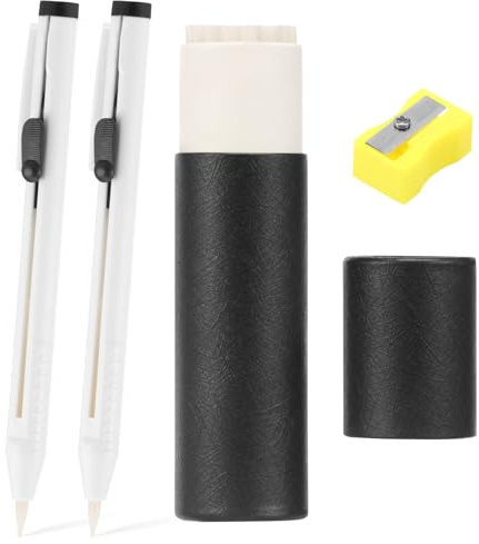 28 tizas de sastre, color blanco, 2 cortadores, 25 minas, 1 sacapuntas, tiza de tela, lápiz de costura con carcasa de un portaminas, rotulador de tiza para coser, marcadores claros para coser (28