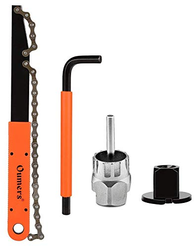 Oumers Bike Cassette Removal Tool, Cassette Freewheel Removal Tool with Chain Whip and Auxiliary Wrench Bicycle Cassette Lock Ring Removal Freewheel Remover Wrench Sprocket