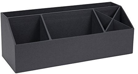 BIGSO BOX OF SWEDEN ELISA Skrivbordsorganisatör med 4 fack – organisationssystem för lappar, gem etc. – sorteringslåda av fiberplatta och papper i linnelook – mörkgrå