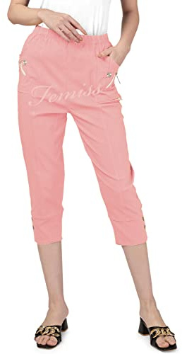 femiss Pantacourt court pour femme - Short court 3/4 extensible doux et élastique à enfiler - Pantalon d'été 3/4 grande taille
