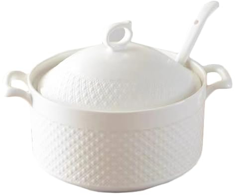 SIULAS Soupière en céramique avec Soupe, Bol à Soupe avec Couvercle, Pot à Soupe en Porcelaine pour Restaurant Home Cuisine Décoration Blanche,Blanc,3600ml