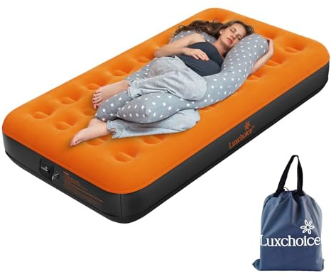 Luxchoice Air Mattress Twin with Built-in Rechargeable Pump 9'' Camping Inflatable Mattress Portable Blow up Mattress Air Bed Guest Bed for Home Outdoors Hiking Travel