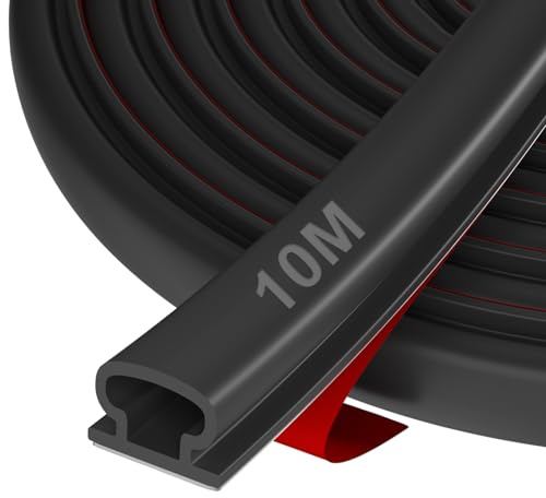 Hzetuu Joint de Porte Autocollant en Caoutchouc - Bande d'Étanchéité avec Isolation Phonique, Efficacité Énergétique, Résistance aux Intempéries, pour Fenêtres, Portes d'Entrée & Intérieurs, 10m Noir